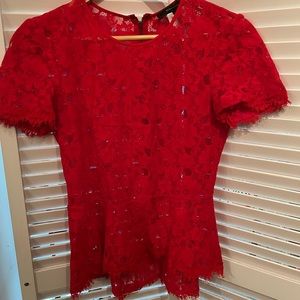 Bcbg red lace peplum blouse